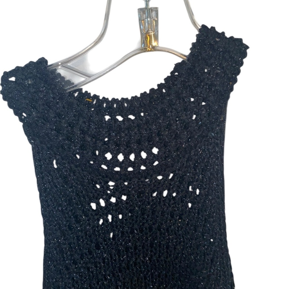 Mango Black Shimmer Halter Open Knit sheer Mini Dress Sleek Mini party Dress LBD - Picture 9 of 13